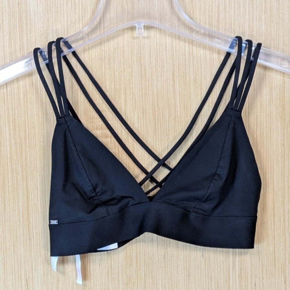 Victorias Secret PINK Black Strappy Cage Front Cross Back Bralette Small